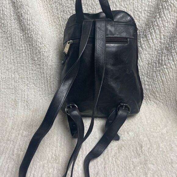 Tignanello Black Leather small Backpack with silver tone hardwares. main image 9